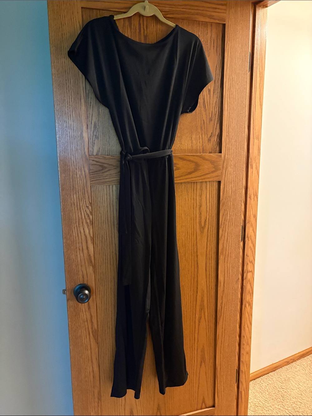 Black Wide-Leg Jumpsuit with Self Tie Belt